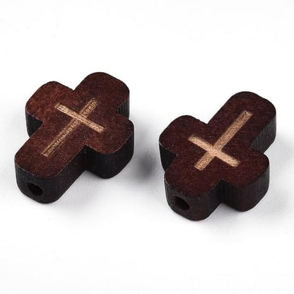 SUNNYCLUE 1 Box 80Pcs Wood Cross Beads Cross Wooden Beads Mini Crucifix Charms Brown Christmas Easter Wood Loose Spacers for Jewelry Making DIY Rosary Earrings Necklace Bracelets Women Adults - color: Saddle Brown