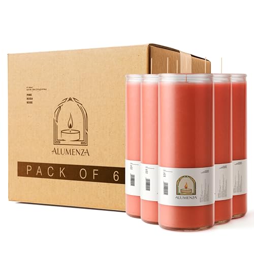 6pk Pink Rosa 90hr | 7-Day Prayer Candles - Glass Jar Veladoras, Unscented Paraffin Wax | Friendship, Romance & Affection Novena - Catholic Hispanic Church Altar, Memorial Vigil, Harmony Gift - color: Pink