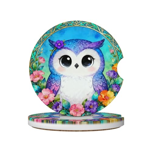 Owl 2 Pack Car Cup Holder Coasters Absorbent Ceramic Drink Coasters - color: Yellow