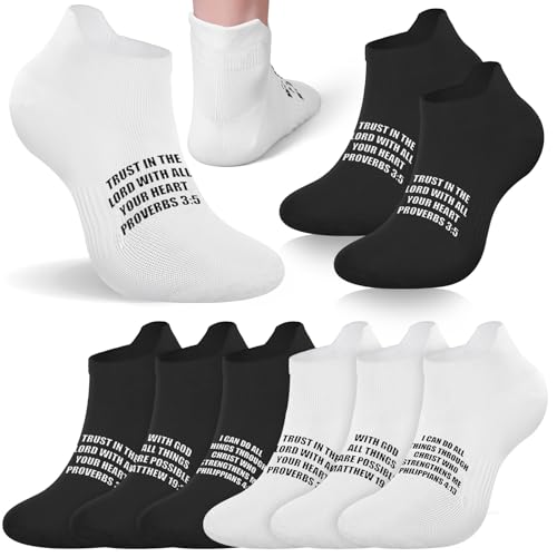 Janmercy 6 Pairs Christian Ankle Socks Fit Us Size 6-13 - color: White, Black