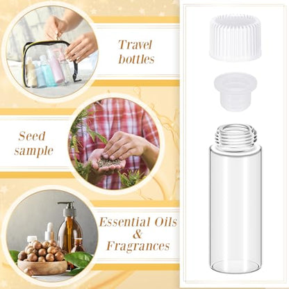 Lallisa 80 Pcs 5 ml Glass Vials with White Screw Caps and Plastic Stoppers, 1/6 oz Clear Small Leakproof Bottles Bulk, Mini Liquid Sample Vials for Essential Oils, Sample, DIY Craft - color: Clear with White Cap, size: 5 ml