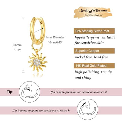 DAILY VIBES Cute Butterfly Star Cross Heart CZ Dangle Earrings for Women - color: Gold Sun CZ