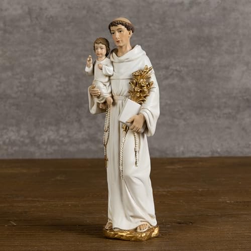 BC Catholic St. Anthony Statue, 6" H Blessed Saint Figure - color: Gold&white St. Anthony