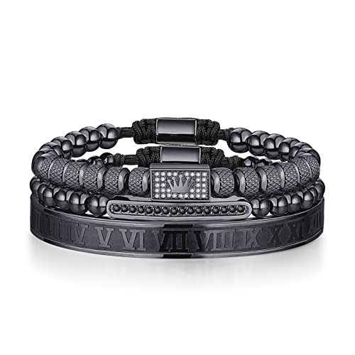 WFYOU Stainless Steel Bracelets for Men Gold Cuff Bracelet Birthday Gifts - color: Black 8