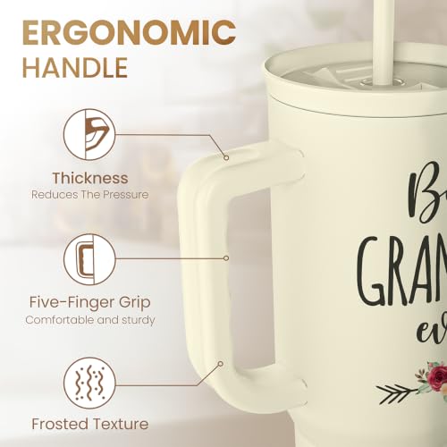 Grandma Tumbler with Handle 40oz, Grandmother Gifts from Granddaughter Grandson, Stainless Steel Tumblers Coffee Travel Cup, Gifts for Nana Mimi Grandmom on Birthday Christmas Mothers Day Valentines - color: Grandma