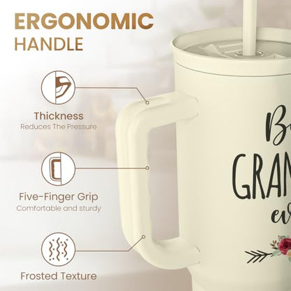 Grandma Tumbler with Handle 40oz, Grandmother Gifts from Granddaughter Grandson, Stainless Steel Tumblers Coffee Travel Cup, Gifts for Nana Mimi Grandmom on Birthday Christmas Mothers Day Valentines - color: Grandma