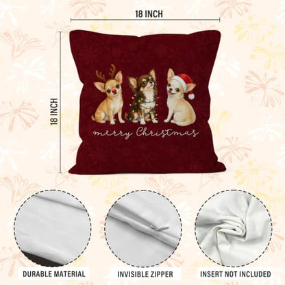 Merry Christmas Chihuahua Throw Pillow Covers 18x18 Home Decor - color: Chihuahua
