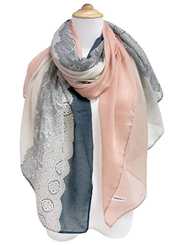 GERINLY Fashion Scarves for Women Lightweight Lace Printed Scarf Shawl Wrap - color: Greycoral