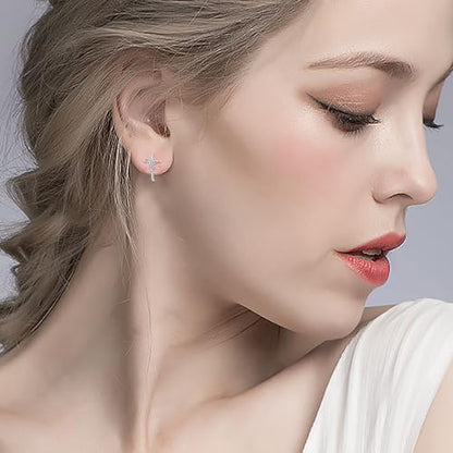 925 Sterling Silver Infinity Love of God Simple Dainty Faith Cross Dangle Earrings Religious Gift for Women - color: Jesus Cross
