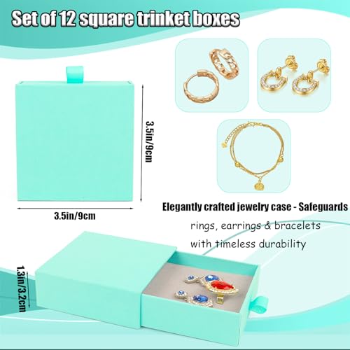 Jewelry Gift Box, 12-Pack Necklace Gift Box Drawer Jewelry Box Bangle Necklace Case For Earrings & Rings, Stylish Necklace Bracelet Organizer, 3.5 x 3.5 x 1.25 Inches (Light Blue) - color: Light Blue