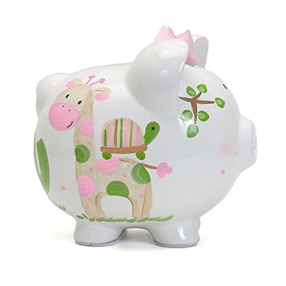 Child to Cherish Ceramic Piggy Bank for Girls, Pink Tropical Punch - color: Pink Tropical Punch