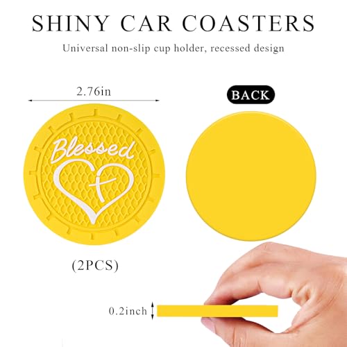 KVAEY 2 PCS Car Cup Holder Coasters, 2.76 Inch Anti Slip Vehicle Drink Mats with Cute Blessed Cross and Heart, Shockproof, Universal Car Accessories (Yellow, 2 PCS) - color: Yellow, size: 2 PCS