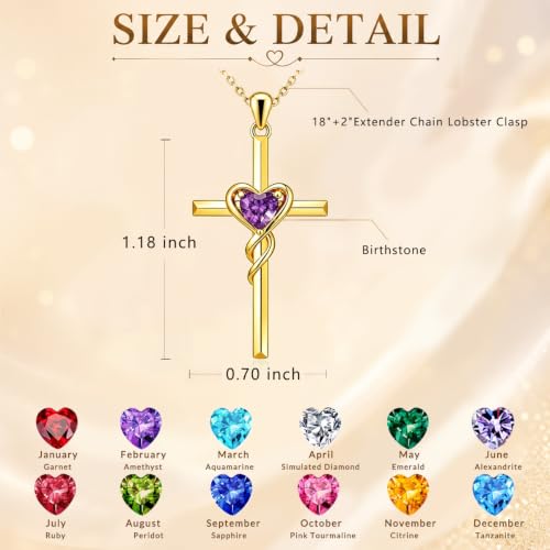 Birthstone Cross Necklace for Women 14K Gold Plated Heart Infinity Cross Pendant Necklace Christian Religious Jewelry Anniversary Birthday Gifts for Wife Mom Her - color: Jan/Garnet