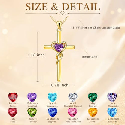 Birthstone Cross Necklace for Women 14K Gold Plated Heart Infinity Cross Pendant Necklace Christian Religious Jewelry Anniversary Birthday Gifts for Wife Mom Her - color: Dec/Blue Topaz