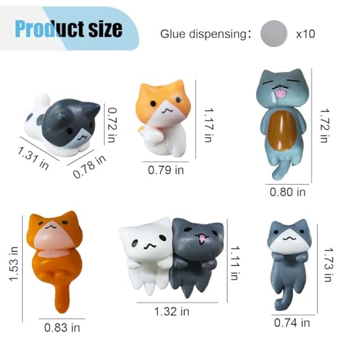 6PCS Car Cute Cat Decorations, Fun Car Rear View Mirror Ornaments, Cat Figurines Set Dashboard Decorations, Universal Auto Interior Accessories for Vehicle Home Desk Office (6PCS) - size: 6PCS