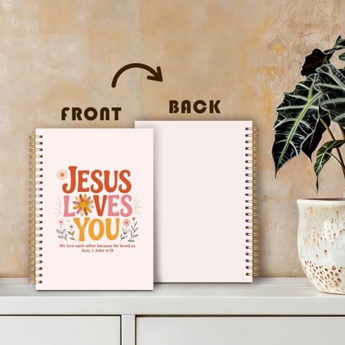 Boho Floral Christian Notebook Journal, Bible Verse Jesus Loves You Religious Scripture Spiral Hardcover Notebook Journal for School Office Work, 5.5x8.3 Inch - color: God Loves You