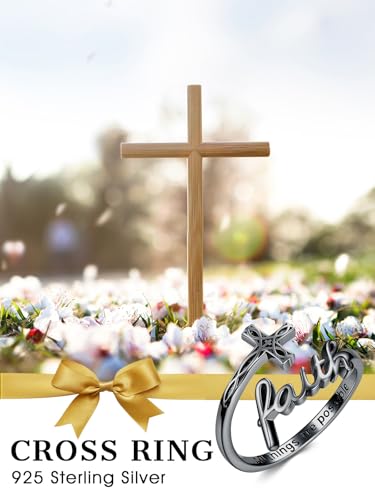 Cross Rings Faith Ring 925 Sterling Silver Adjustable Cross Wrap Ring Christian Fashion Band for Women - color: C-Black Gold