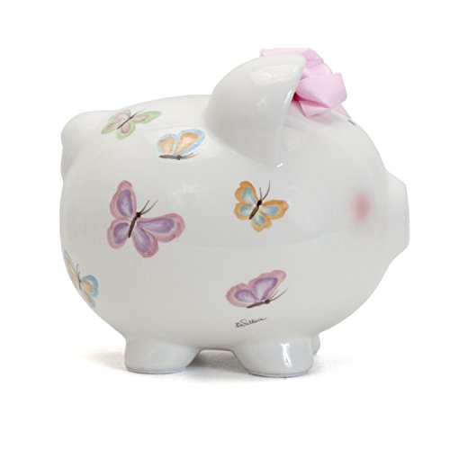 Child to Cherish Ceramic Piggy Bank for Girls, Petite Papillon Butterfly - color: Petite Papillon Butterfly