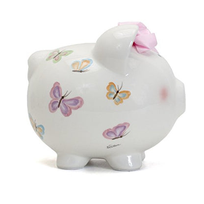 Child to Cherish Ceramic Piggy Bank for Girls, Petite Papillon Butterfly - color: Petite Papillon Butterfly