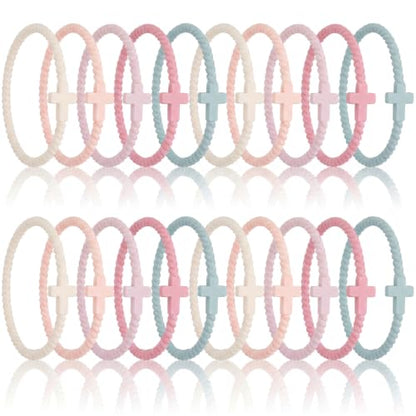 Soaoo 24/60 Pcs Jesus Bracelets Cross Silicone Bracelet Braided Stackable Rubber Wristband Silicone Jewelry Gift for Women Men - color: Pastel, size: Cross