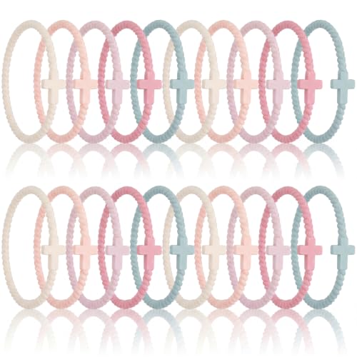 Soaoo 24/60 Pcs Jesus Bracelets Cross Silicone Bracelet Braided Stackable Rubber Wristband Silicone Jewelry Gift for Women Men - color: Pastel, size: Cross