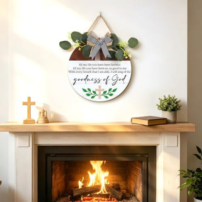 HOURIA Goodness of God Christian Welcome Door Wreath Sign (11.4"x11.4") - color: Goodness of God Sign