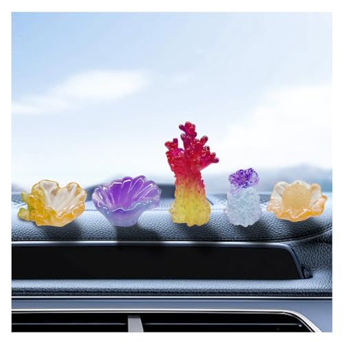 Craedli 5PCS Luminous Coral Oyster Car Dashboard Decorations, Cute Mini Resin Figurines Car Interior Rear View Mirror Decoration Accessory, Glow in Dark Ocean Theme Ornaments for Home Office(Coral) - size: Coral Reef