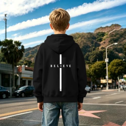 Fkatuzi Christian Graphic Hoodies For Boys Cross Sweatshirt Kids Jesus Hoodie Faith God Religious Bible Verse Believe Tops - color: Black, size: 11-12 Years