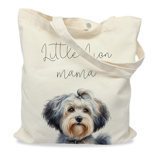 Dog Mom Canvas Tote Bag for Women, Reusable Cotton Shoulder Bag, Dog Lover Gift, Mother’s Day Pet Mom Shopping Tote - color: Little Lion
