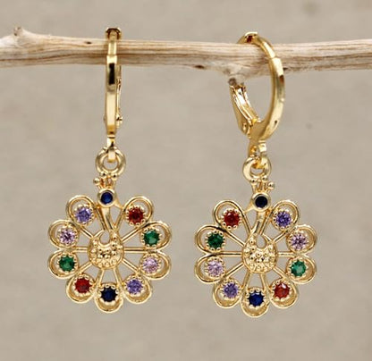 18K Gold Plated, Dangle Earrings for Women, Flower/Heart Drop earrings, Hypoallergenic Cubic Zirconia Earrings, Lightweight, Party, gold earrings, Jewelry for Gifts, Fashion - style: 4Pack-Drop-Mix