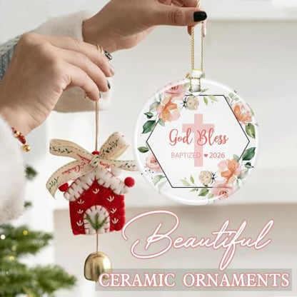 Baptism Gifts for Girls, God Bless Cross Ornament - color: Color13