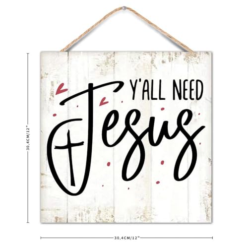 Novelty Hanging Sign 0 Y'all Need Jesus Wood Sign with Jute Rope Bible Verse Saying Rustic Wood Signs Plaque Artwork for Family/Friend/Women/Mother Gift - color: crimson-style-6