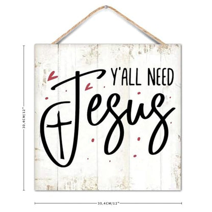 Novelty Hanging Sign 0 Y'all Need Jesus Wood Sign with Jute Rope Bible Verse Saying Rustic Wood Signs Plaque Artwork for Family/Friend/Women/Mother Gift - color: crimson-style-6