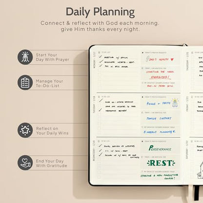 2026 Christian Planner & Prayer Journal | Strengthen Your Relationship with God and Better Navigate His Path for You | Daily Planner w/Bible Verses, Prayer Prompts, & Habit Tracking (Black) - color: Black