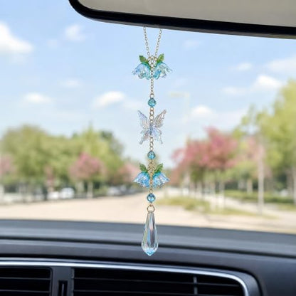 Butterfly Flower Car Rearview Mirror Charm Blue of Valley - color: Blue - Butterfly