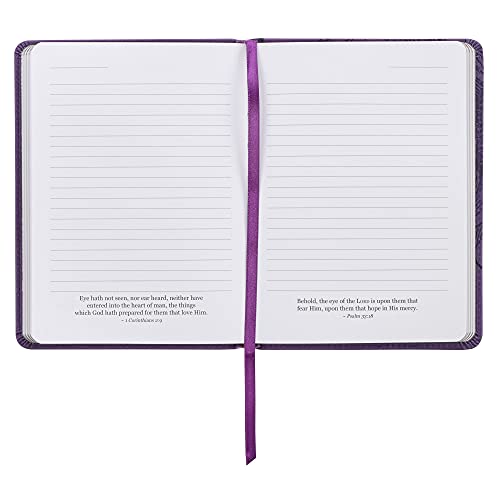 Christian Art Gifts Vegan Leather Small Journal Inspirational Scripture Women's Sunflower Notebook Strength & Dignity Bible Verse Proverbs 31:25, 240 Ruled Pages, Lavender Purple