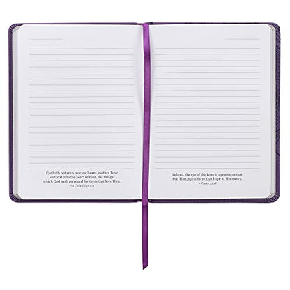 Christian Art Gifts Vegan Leather Small Journal Inspirational Scripture Women's Sunflower Notebook Strength & Dignity Bible Verse Proverbs 31:25, 240 Ruled Pages, Lavender Purple
