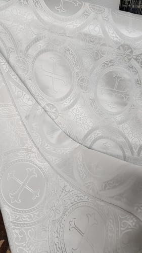 AdFabric, Liturgical Brocade,Church Gorgeous Cross Acetate Taffeta Brocade Fabric Cross Matte Brocade White Color,60" Wide