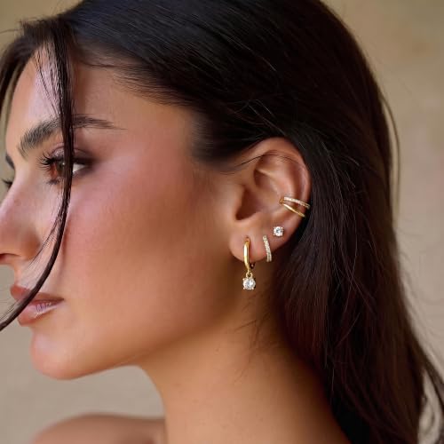 Small 4Pcs 14K Gold Huggie Hoop Earrings Sets for Women Non Tarnish - style: Gold&Style4