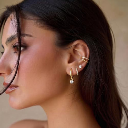 Small 4Pcs 14K Gold Huggie Hoop Earrings Sets for Women Non Tarnish - style: Gold&Style4