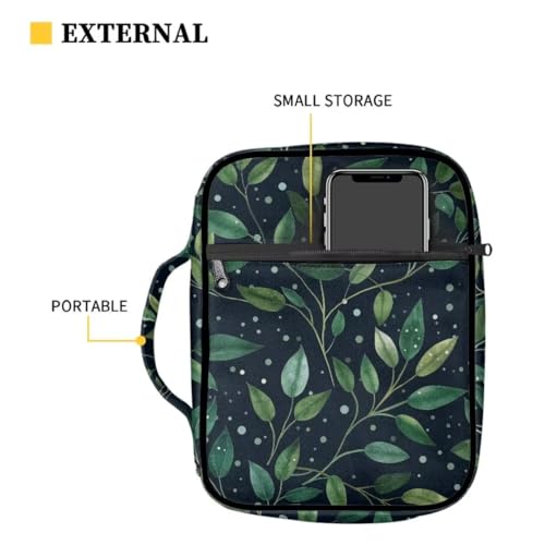 Coldinair Green Leaf Bible Covers for Women Carrying Book Bible Case Church Bag Bible Protective with Handle & Zippered Pocket - color: Green Leaf