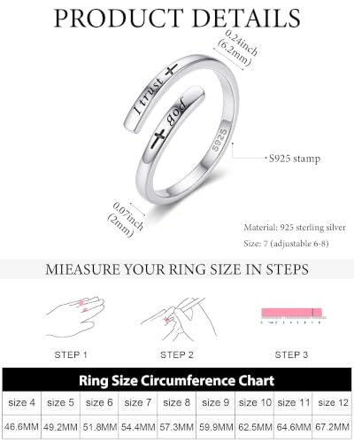 LOVECOM 925 Sterling Silver Faith Over Fear Cross Rings for Women Mother - color: Silver-I Trust God