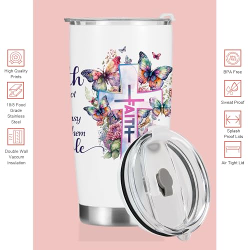 Christian Gifts for Women Tumbler, Inspirational Faith Religious Gifts for Women Girls Friends Birthday Christmas, Bible Verse Coffee Mug Stainless Steel Vacuum Insulated Travel Cup with Lid,20oz - color: Faith Butterfly 1216