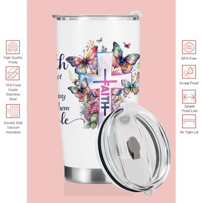 Christian Gifts for Women Tumbler, Inspirational Faith Religious Gifts for Women Girls Friends Birthday Christmas, Bible Verse Coffee Mug Stainless Steel Vacuum Insulated Travel Cup with Lid,20oz - color: Faith Butterfly 1216
