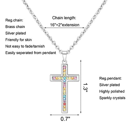 Baptism Cross Necklace for Women,First Communion Cross Necklaces Jewelry Gifts for Women - color: Girls Cross Rainbow