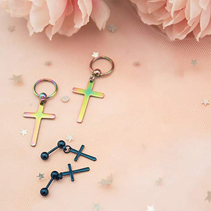 NEWITIN 9 Pairs Cross Earrings for Men Women Stainless Steel Earrings Set - color: Exquisite Colorful