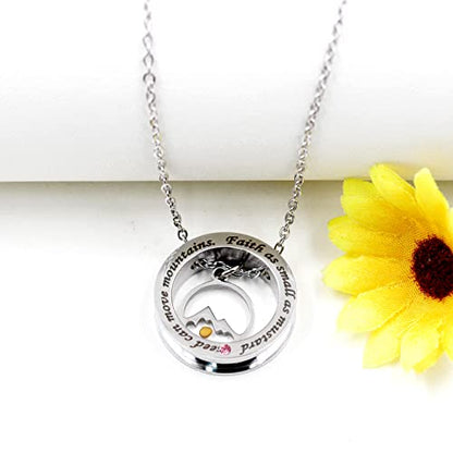 Uloveido Christian Circle Round Ring Necklace Engraved Faith As Small As A Mustard Seed Can Move Mountains Y958 - style: Pink CZ-round mountain