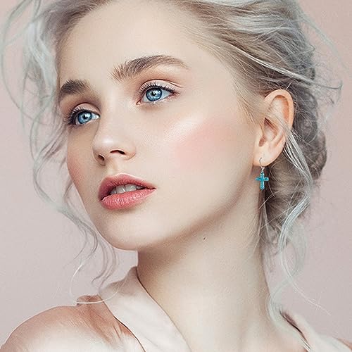 Cross Earrings 925 Sterling Silver Dangle Earring Gifts for Women - style: Turquoise Cross