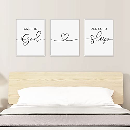 OFlyDesigns Christian Bedroom Wall Decor, Give It to God and Go to Sleep Wall Art, Faith Based Home Accent, 3 Piece Scripture Inspired Set for Prayer Room, Women, Family and Housewarming Gift