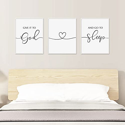 OFlyDesigns Christian Bedroom Wall Decor, Give It to God and Go to Sleep Wall Art, Faith Based Home Accent, 3 Piece Scripture Inspired Set for Prayer Room, Women, Family and Housewarming Gift
